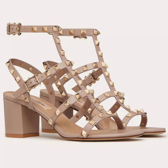 Valentino Garavani rockstud calfskin ankle strap sandal 60 mm skin color EU 35.5 - Picture 5 of 15